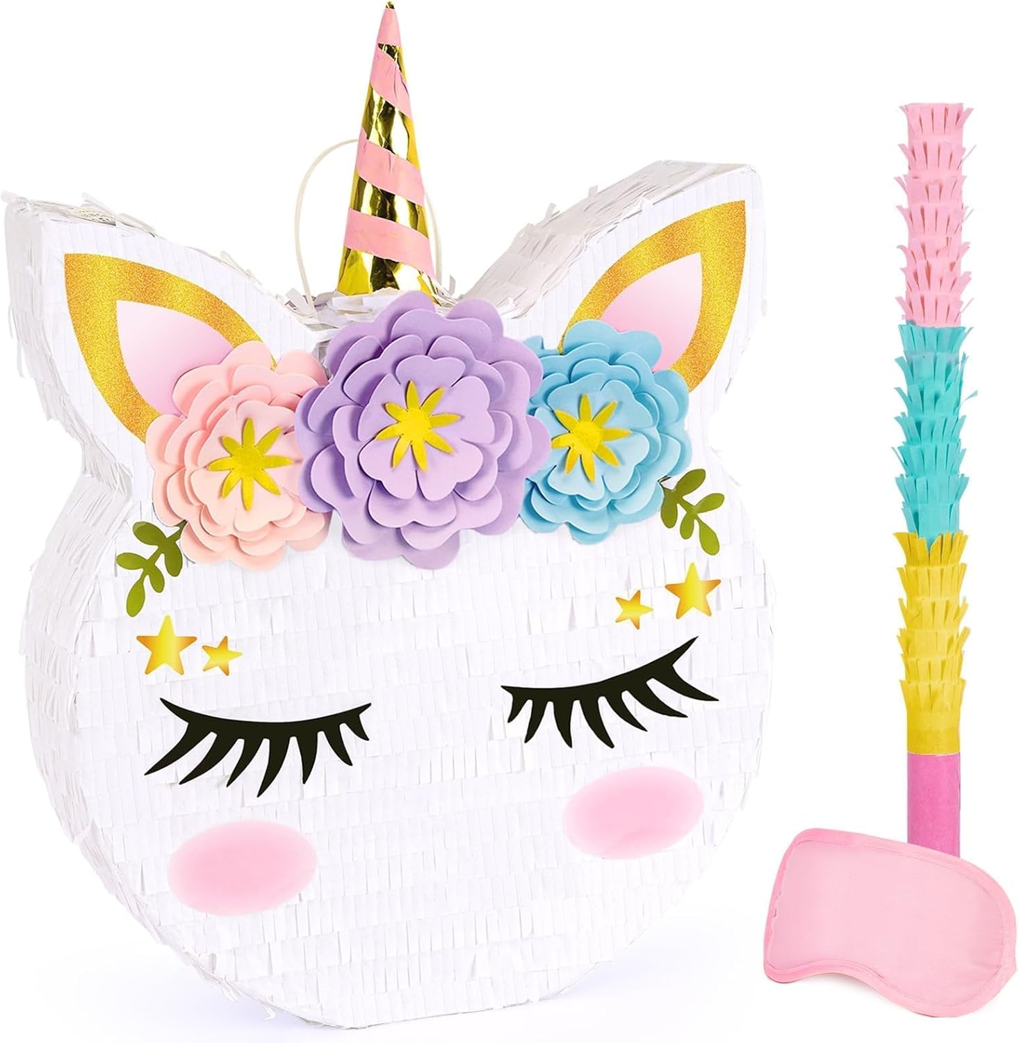 WERNNSAI Unicorn Piñata - Unicorn Party Supplies Piñata with Stick and Blindfold for Girls Kids Birthday Party Game Anniversary Classroom Activities Unicorn Them Party Decorations(15.7'' x 12.2'')