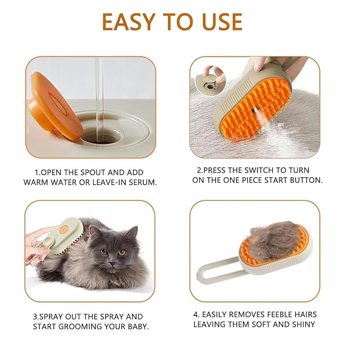 4 in 1 Cat Steam Brush,cat brushes for indoor cats,Rechargeable Steam Cat with Steam,Anti-Static Steam Pet Brushes for Dogs Cats(Khaki)-PawvioPets