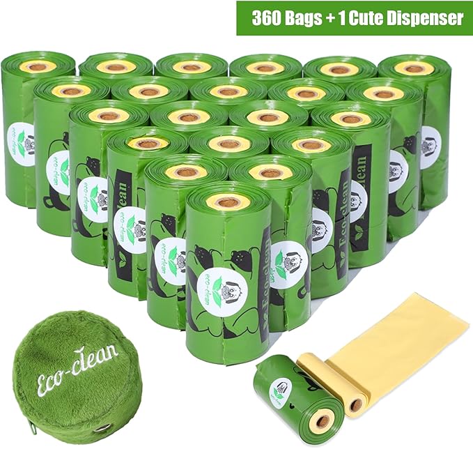 ECO-CLEAN Dog Poop Bags with 3 Bags Left Indicator - 360 Count Extra Thick and Leak Proof Pet Waste Bags with 1 dispenser, Unscented-PawvioPets