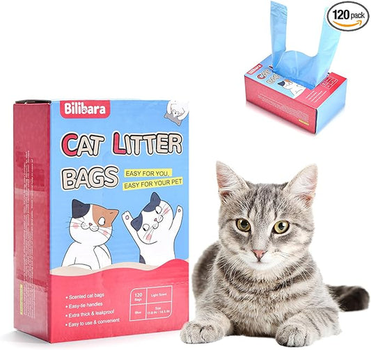 Cat Litter Bags, 120 Count, Ultra Thick, Scented, Leak-Proof, Disposable, 15 Liters Capacity-PawvioPets