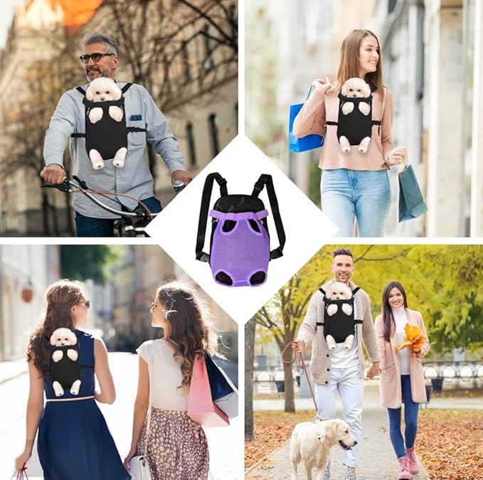 FEimaX Dog Carrier Backpack Pet Legs Out Front Cat Travel Bag, Adjustable Puppy Backpacks Carriers Hands-Free for Small Medium Dogs Cats Hiking Traveling Camping Daily Walking (Medium, Purple)-PawvioPets