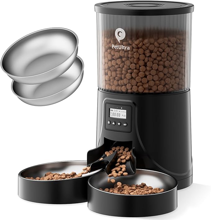 Automatic Cat Feeder for 2 Cats - 16 Cups/4L Timed Auto Pet Feeder with Portion Control (1-6 Meals), Dual Power& Easy to Clean for Indoor Cats & Small Dogs-PawvioPets