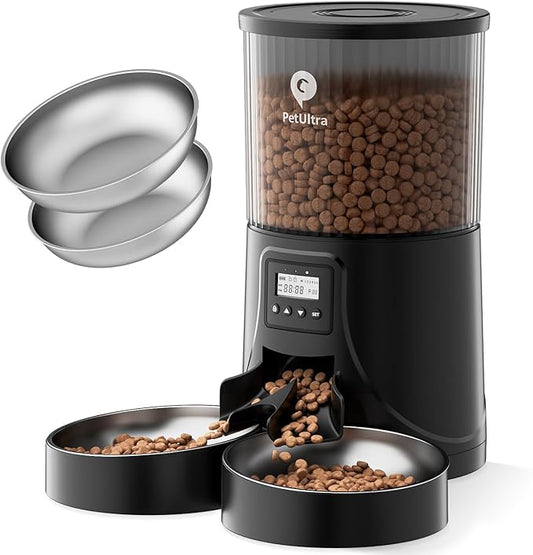 Automatic Cat Feeder for 2 Cats - 16 Cups/4L Timed Auto Pet Feeder with Portion Control (1-6 Meals), Dual Power& Easy to Clean for Indoor Cats & Small Dogs-PawvioPets