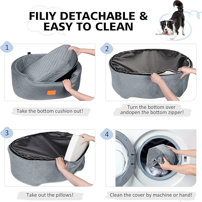 Dog Car Seat for Medium & Large Dogs up to 55 lbs, Elevated Booster Seat with Anti-Slip Base, Detachable & Machine-Washable Pet Car Bed for SUV/Sedan (Gray)-PawvioPets