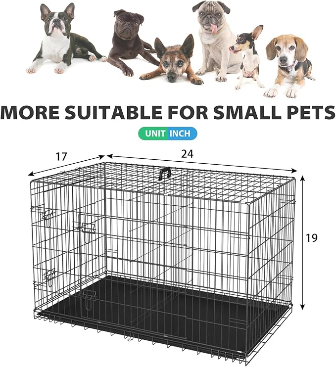 BestPet | Dog Crate | 24" | Black | Foldable Metal Kennel with Double Doors, Secure Slide-Bolt Latches, Leakproof Tray | Portable Dog Cage for Small Breeds | for Travel, Indoor & Outdoor Use-PawvioPets