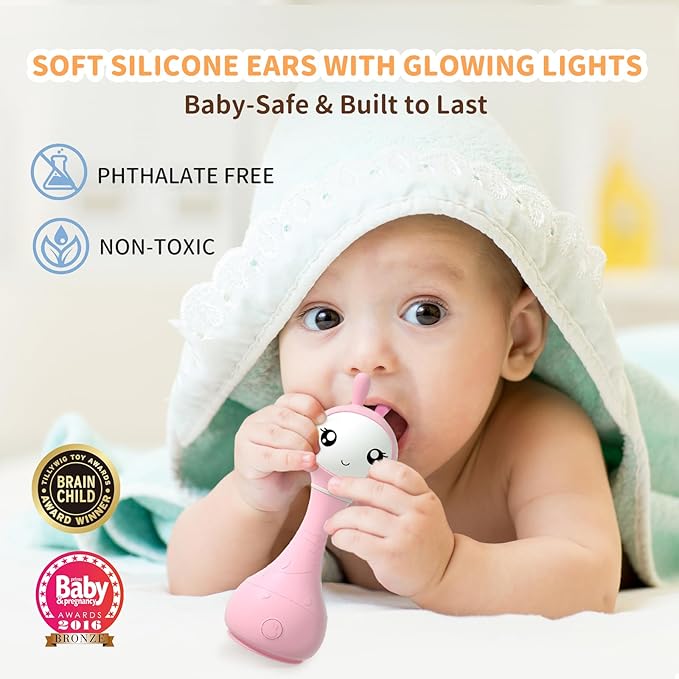 alilo Smarty Bunny Baby Rattle Musical Light Up Toys, Infants Newborns Baby Toys 0-3-6-12-18-24 Months,1 Year Old Boy Girl Gifts, 4 Music Modes and Color Recognition Function with 9 Color Card-PawvioPets