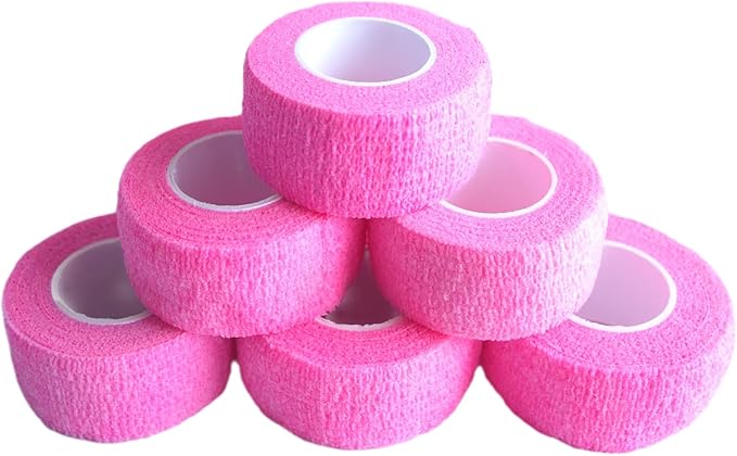 6 Pack 1" x 5 Yards Self Adhesive Bandage Wrap Breathable Cohesive Vet Wrap for Pets, Elastic Self-Adherent Tape for Sports, Wrist, Ankle (Pink)-PawvioPets