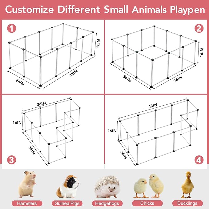 12 Panels Transparent Small Animals Playpen,48" x 24" x 16" Portable Pet Playpen,Plastic Enclosure,Puppy Play Pen for Indoors Outdoor Pet Fence for Guinea Pigs,Bunny,Ferrets,Hamsters,Hedgehogs-PawvioPets