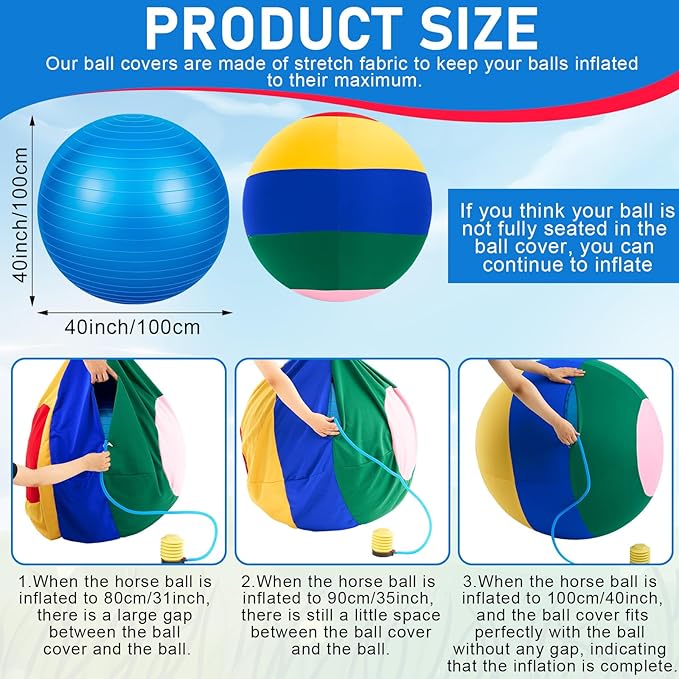 40inch Giant Herding Ball with Ball Cover Anti Burst Please Watch VCR for How to Inflation Horse Toys for Horses Stall Entertainment Play, Pump Included (Mixed Color,Classic)-PawvioPets