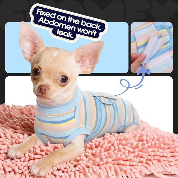 FUAMEY Recovery Suit for Dogs After Surgery,Soft Breathable Dog Bodysuit E-Collar & Cone Alternative Surgical Suit,Male Female Dog Neuter Spay Suits Anti Licking Wounds Onesie Blue Yellow Stripes M-PawvioPets