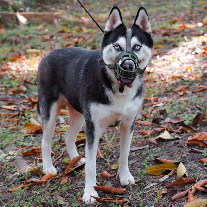 BARKLESS Dog Muzzle, Soft Basket Silicone Muzzle for Dogs to Prevent Biting and Chewing, Breathable Cage Mouth Cover for Training, Allows Drinking and Panting, Used with Collar-PawvioPets