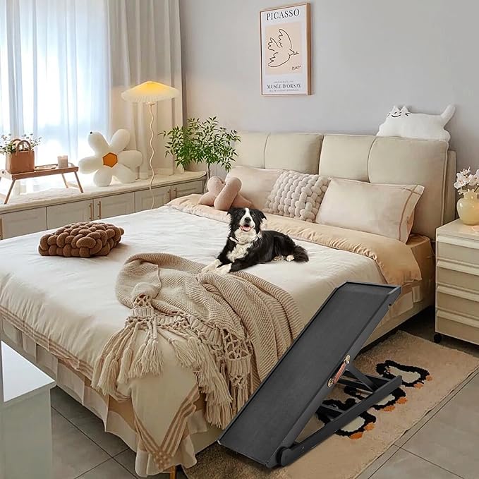 Dog Ramp, Adjustable Height Wooden Folding Pet Ramp for Bed, Couch,SUV-High Traction, Portable Paw Ramps for Small & Large Old Dogs & Cats - Furniture Quality-PawvioPets
