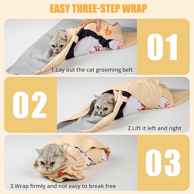 Cat Grooming Wrap,Anti-Escape Cat Wrap for Grooming,Self-Adherent Soft Cat Blanket to Wrap,Clip Nails, Anti-Bite, Anti-Scratch,Cat Calming Wrap,Cat Burrito Wrap,Swaddle Wrap Pet Tool-PawvioPets