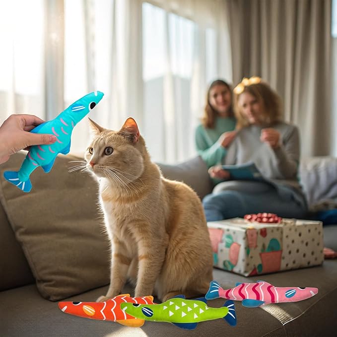 EXPAWLORER Catnip Cat Toys Fish,4 Pcs Durable Cat Kicker Toy with Natural Catnip Cotton,Interactive Bite Resistant Soft Pillow Filled for Indoor Cats Kitten Playing,Drives Bored Cats Crazy with Fun-PawvioPets