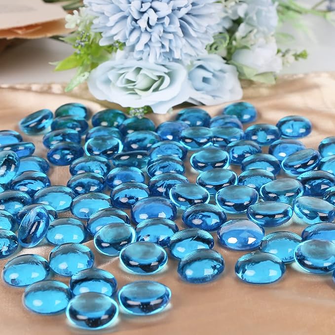 FUTUREPLUSX 1LB Light Blue Flat Glass Marbles, Glass Pebbles Vase Fillers for Centerpieces, Fish Tank for Aquarium Gravel Decor Table Scatter Art Craft-PawvioPets