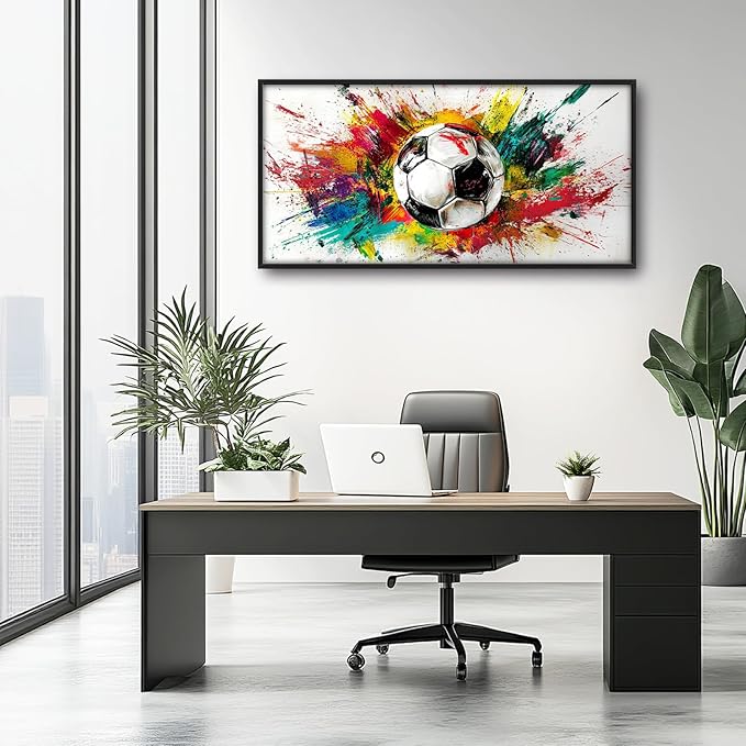Extra Large Framed Soccer Wall Art,Oversized Colorful Graffiti Sport Ball Wall Decor Pictures for Living Room,Canvas Print Painting Modern Artwork Bedroom Office Bathroom Home Decor 60L x30W-PawvioPets