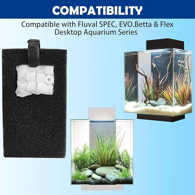 Filter Media Replacement Compatible with Fluval SPEC, EVO, Betta and Flex Desktop Aquarium, Includes 2 Carbon Filter Refills, 2 Foam Filter A1376, 2 Ceramic Rings and 2 Filter Cord-PawvioPets