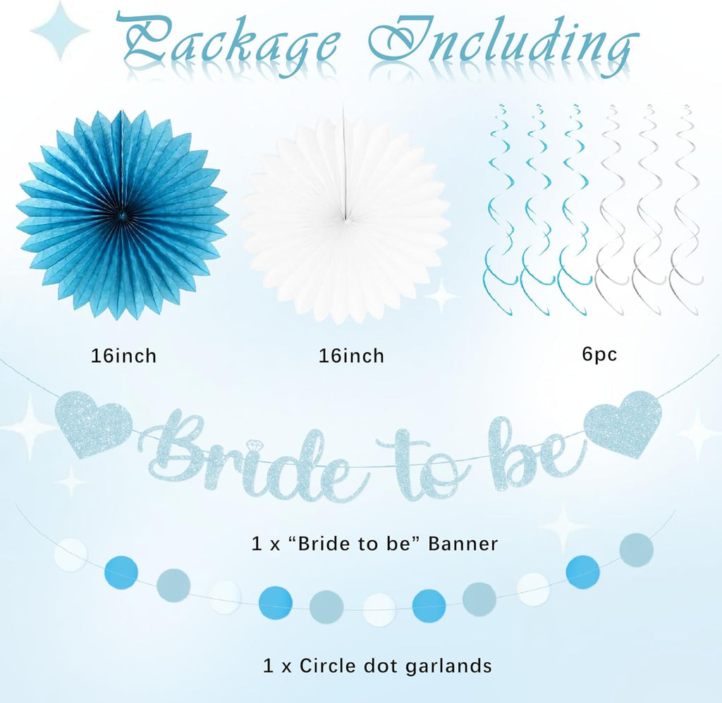 Holkcog Blue White Bachelorette Party Decorations, 21pcs Women Bridal Shower Decor Garland Paper Streamers Lantern Swirls for Girls Boys,Wedding Decoration, Blue Bride To Be Gilrs Wedding Party Supply