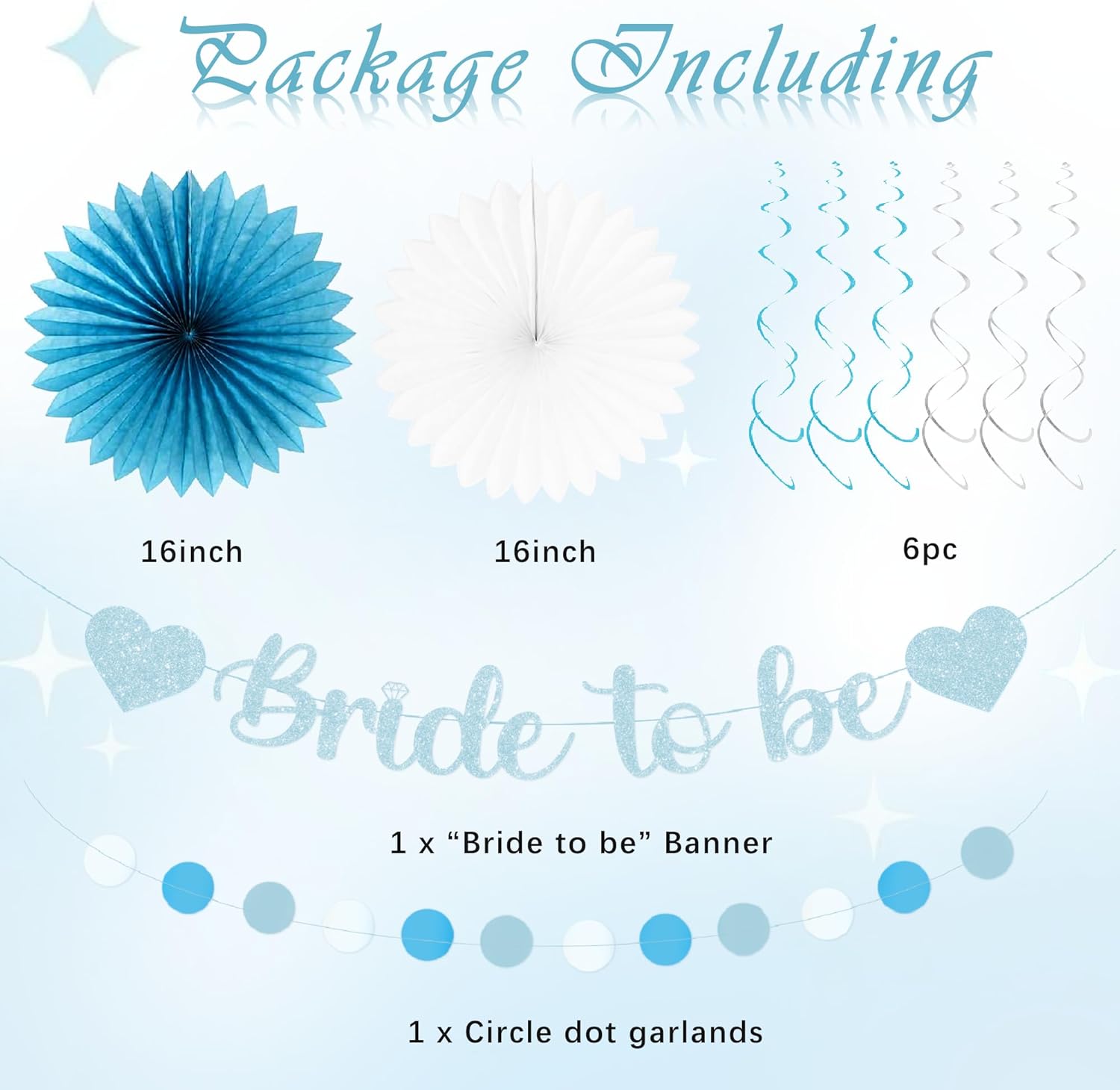 Holkcog Blue White Bachelorette Party Decorations, 21pcs Women Bridal Shower Decor Garland Paper Streamers Lantern Swirls for Girls Boys,Wedding Decoration, Blue Bride To Be Gilrs Wedding Party Supply