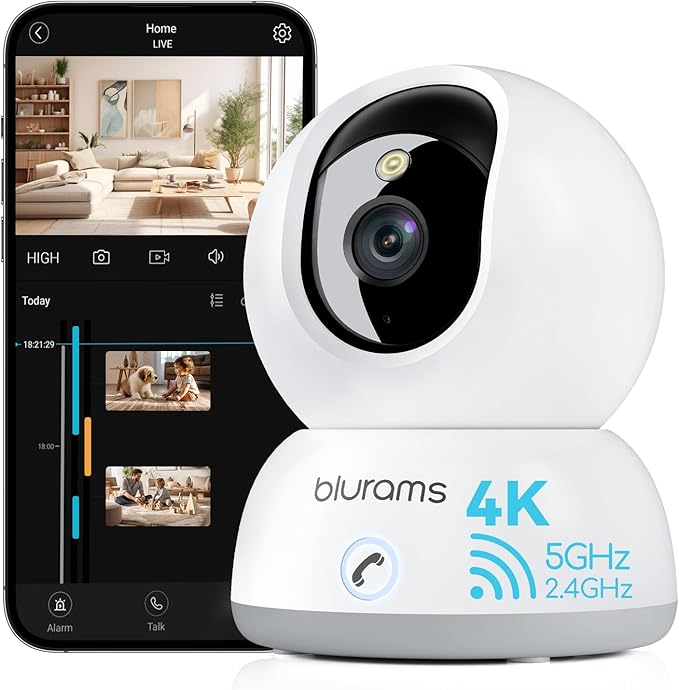 blurams Pet Camera 4K, 8MP Indoor Cameras for Home Security with One-Touch Call, Color Night Vision, Motion Tracking, 5GHz/2.4GHz Wi-Fi, Cloud & SD Card Storage, Wi-Fi 6-PawvioPets