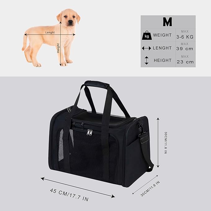 Airline Approved Soft Sided Pet Carrier for Small and Medium Dogs, Cats, and Puppies (Up to 15 lbs), Collapsible Portable Travel Bag for Dogs Cats (Black)-PawvioPets