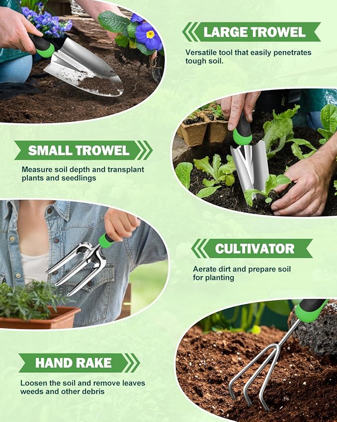 Garden Tools Set, 8 in 1 Heavy Duty Garden Tools Kit, Stainless Steel Ergonomic Gardening Hand Tool with Upgraded Bag, Gardening Supplies Gift for Women, Kid, Organizer-PawvioPets