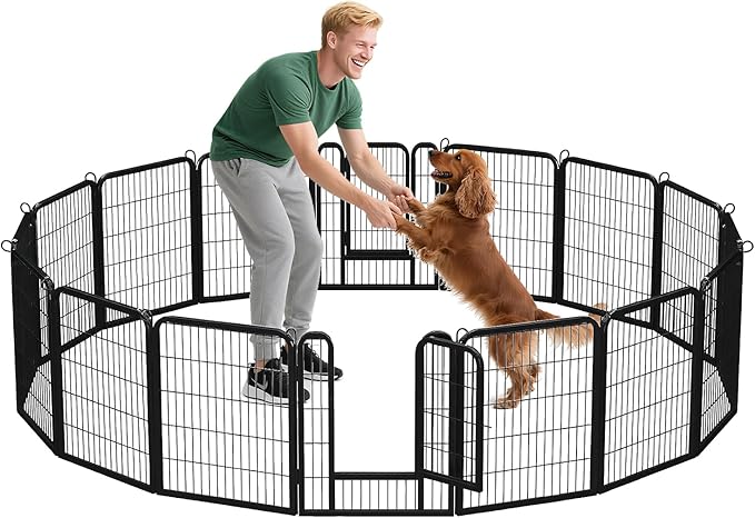 32 Inch Dog Playpen - 16 Panels Metal Pet Exercise Pen for Small-Medium Dogs, Indoor/Outdoor Dog Fence for Yard, Garden, Camping & RV Travel-PawvioPets