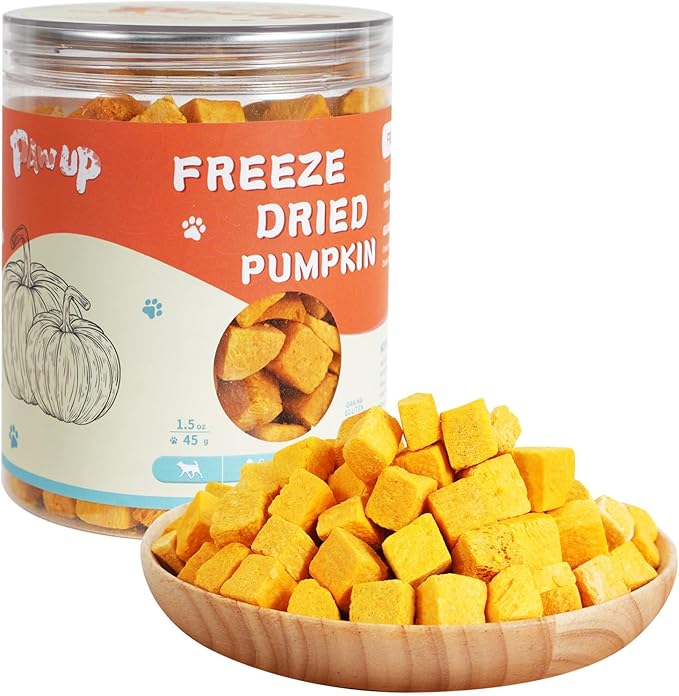 Freeze-Dried Pumpkin Treats for Dogs & Cats – High Fiber, Single Ingredient Natural Snacks for Digestion & Gut Health, Healthy Food Toppers, 1.58 oz-PawvioPets
