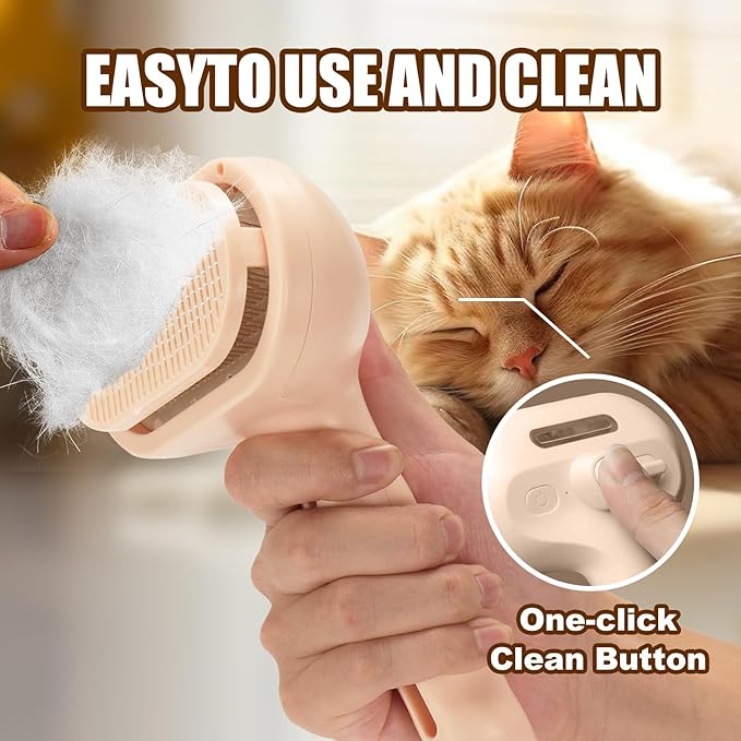 3-in-1 Pet Steam Brush, Grooming Comb with Water Tank for Cats and Dogs, Long and Short Hair (Pink)-PawvioPets