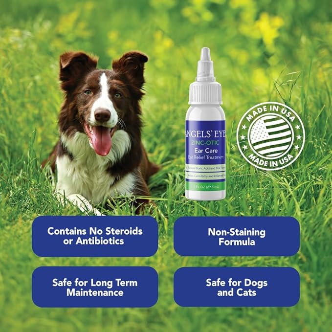 ANGELS’ EYES Zinc-Otic Ear Relief Treatment for Dogs and Cats Soothe Ear Infections Calm Itchy Inflamed Ears Natural BA and Zinc Formula 1 Ounce-PawvioPets