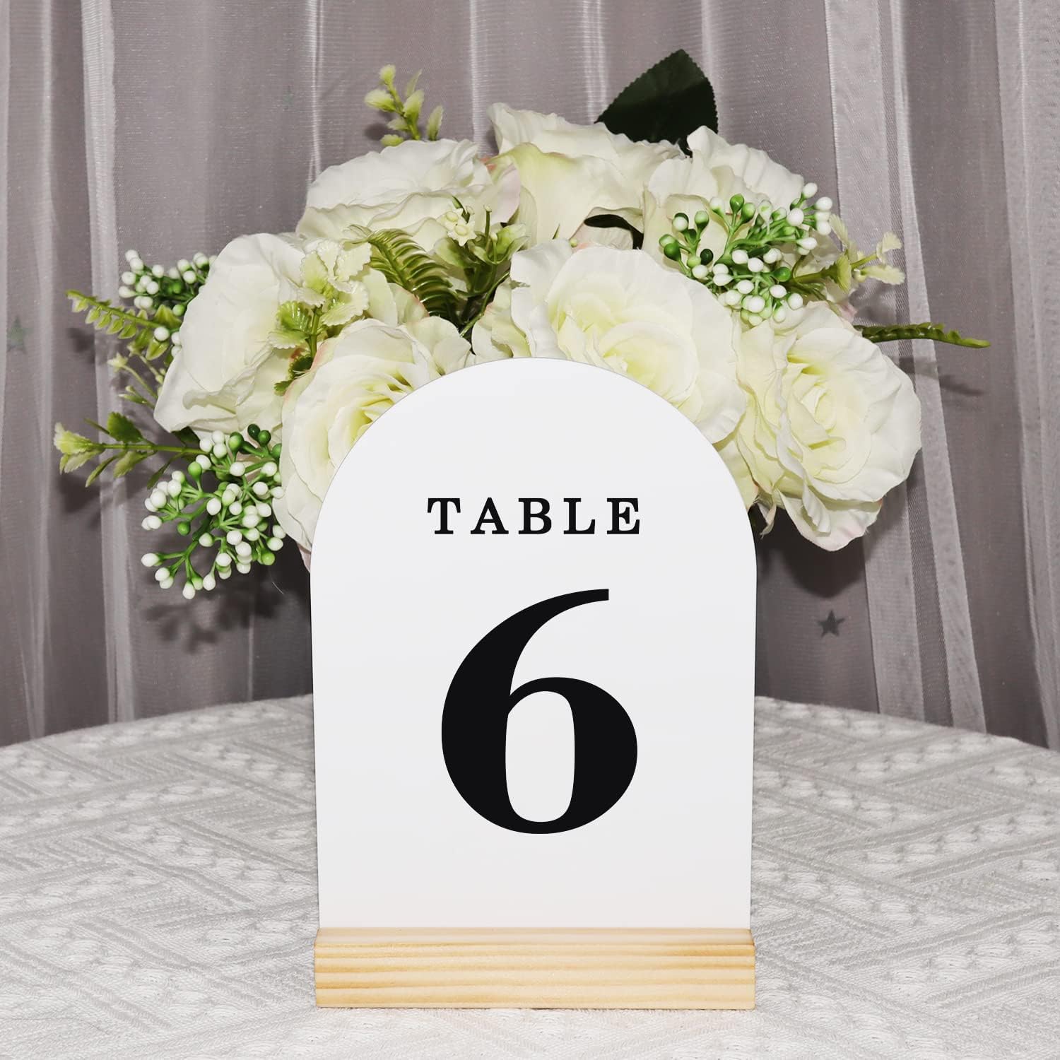 Wedding Table Numbers 1-30, Acrylic Arch Signs with Natural Wood Stands Holders, Rustic Table Decor for Reception & Parties (White Black)