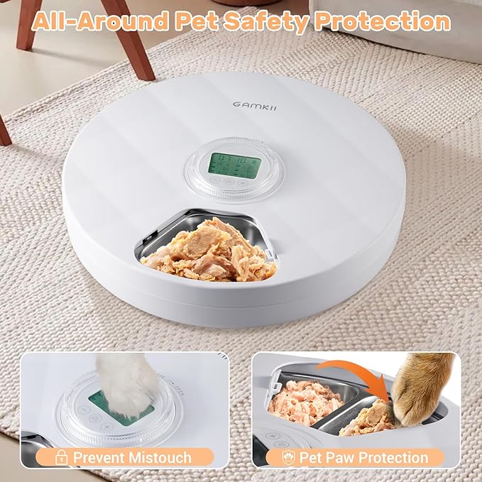 Automatic Cat Feeder Wet Food, Battery Operated Auto Feeder with 2 Ice Packs, Digital Cordless Pet Fresh Food Bowl with Timer and Memory Function for Cats Small Dogs (6-Meal Stainless Steel)-PawvioPets
