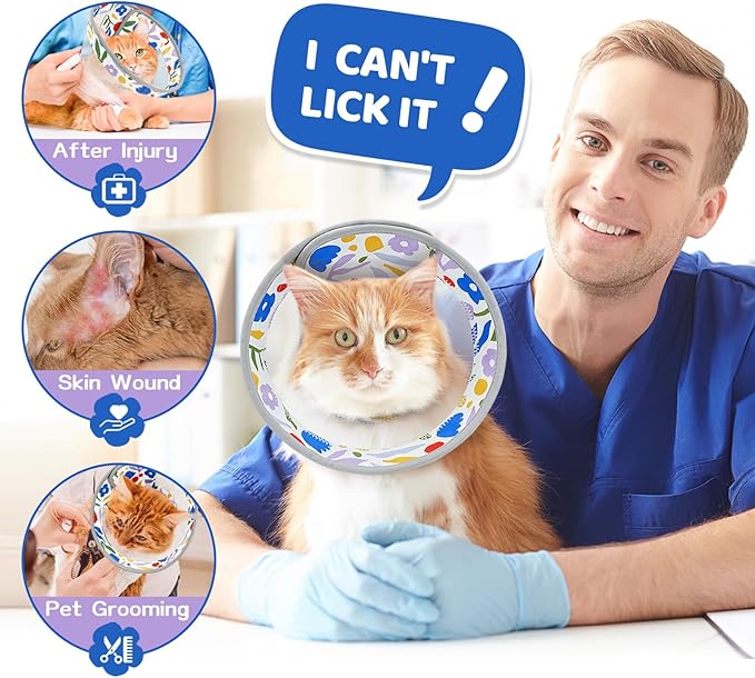Breathable Air Mesh Cat Cone Collar Soft to Stop Licking, Adjustable, Foldable Lightweight Kitten Cones After Surgery Recovery for Cats & Kittens (Flower,S)-PawvioPets