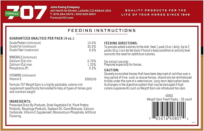 Formula 707 Weight Gain Equine Supplement, Daily Fresh Packs, 28 Day Supply - Palatable, Calorie-Rich Nutritional Support for Hard-to-Keep and Senior Horses-PawvioPets