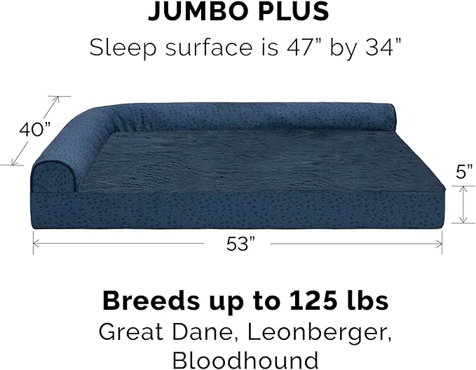 Furhaven Cooling Gel Dog Bed for Large Dogs w/ Removable Bolsters & Washable Cover, For Dogs Up to 125 lbs - Plush & Almond Print L Shaped Chaise - Blue Almonds, Jumbo Plus/XXL-PawvioPets