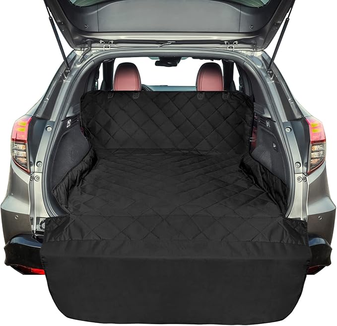 F-color SUV Cargo Liner for Dogs, Water Resistant Pet Cover Dog Seat Mat SUVs Sedans Vans with Bumper Flap Protector, Non-Slip, Large Size Universal Fit, Black-PawvioPets