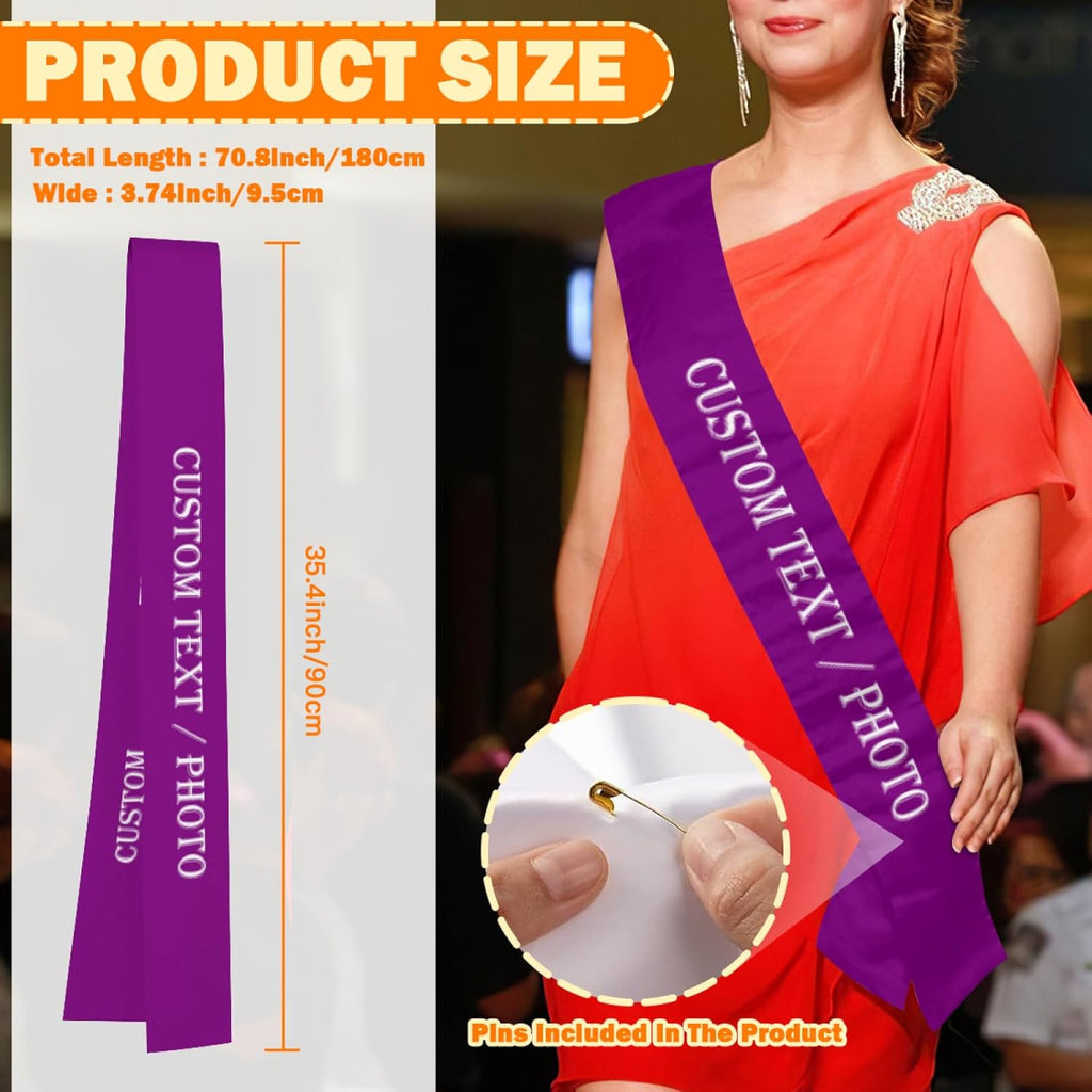 Custom Sash,Personalized Birthday Sash with Text Photo,Customized Bachelorette Sash Quote Sash Bride to Be Sash Color Optional (No decorative edge, Dark Purple)