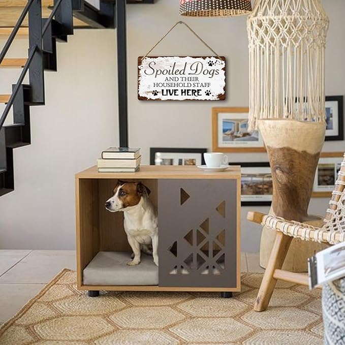 Dog Signs For Home Decor Gifts For Dogs Owners Dog Bedroom Decor Wood Dog Family Decoration Dog Room All You Need Is Love And A Dog Sign Spoiled Dogs And Their Household Staff Live Here Signs 12x6 In-PawvioPets