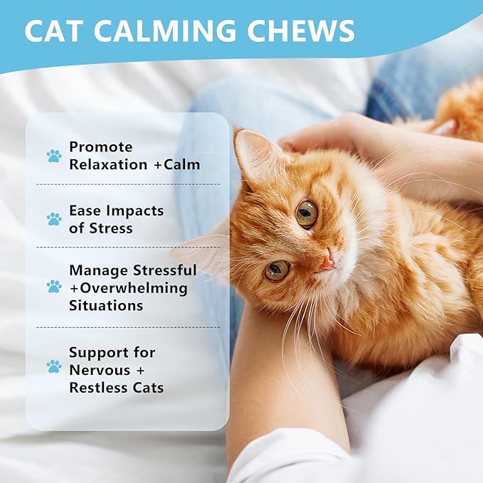 Calming Chews for Cats, Cat Calming Treats - Cat Anxiety Relief, Helps Reduce Stress & Promotes Relaxation for Travel, Boarding, Vet Visits, Separation Anxiety - Chicken (230 Soft Chews)-PawvioPets