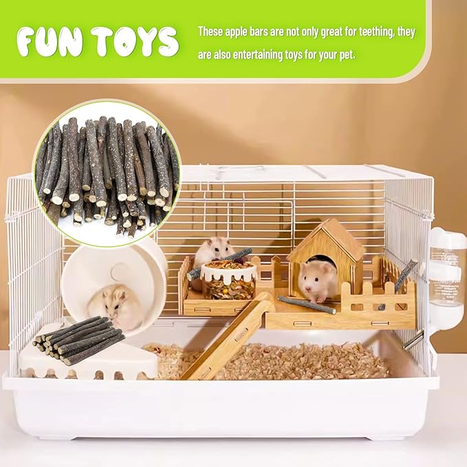 600g Small Apple Sticks Animals Molar Wood Treats Toys for Rabbits Chinchillas Guinea Pig Hamster Gerbil Parrot Bunny Chew Stick Toys Treats, 21.2 OZ-PawvioPets
