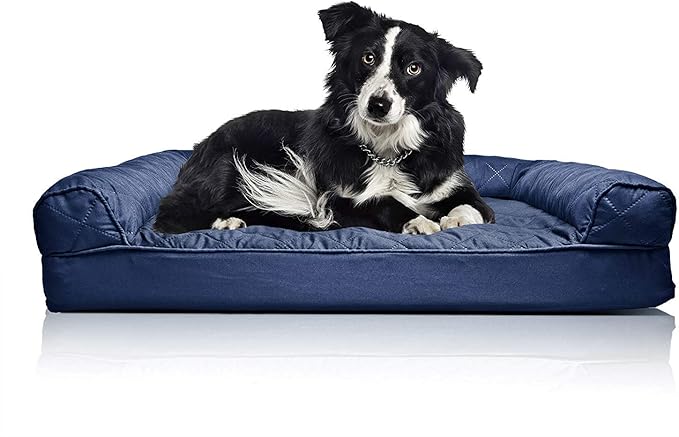 Furhaven Orthopedic Dog Bed for Large/Medium Dogs w/ Removable Bolsters & Washable Cover, For Dogs Up to 55 lbs - Quilted Sofa - Navy (Blue), Large-PawvioPets