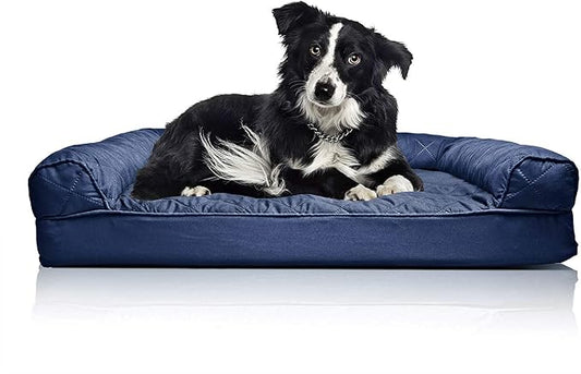 Furhaven Orthopedic Dog Bed for Large/Medium Dogs w/ Removable Bolsters & Washable Cover, For Dogs Up to 55 lbs - Quilted Sofa - Navy (Blue), Large-PawvioPets