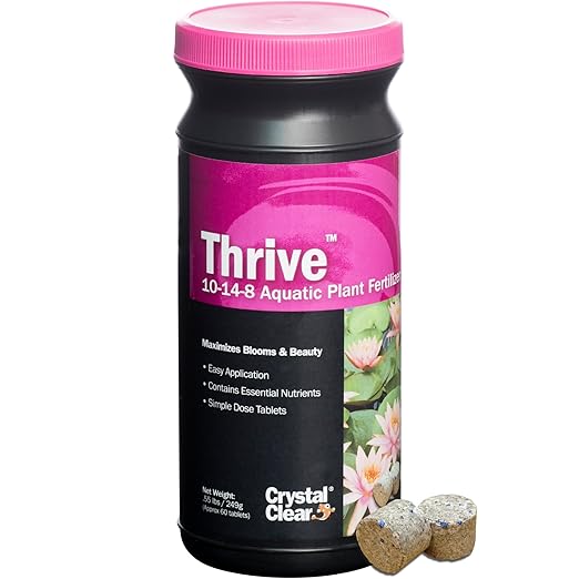 CrystalClear Thrive Aquatic Pond Plant Food, Fish Safe Water Garden Fertilizer, Nutrients Boost Lily & Lotus Flower Bloom & Root Growth, 60 Tablets-PawvioPets