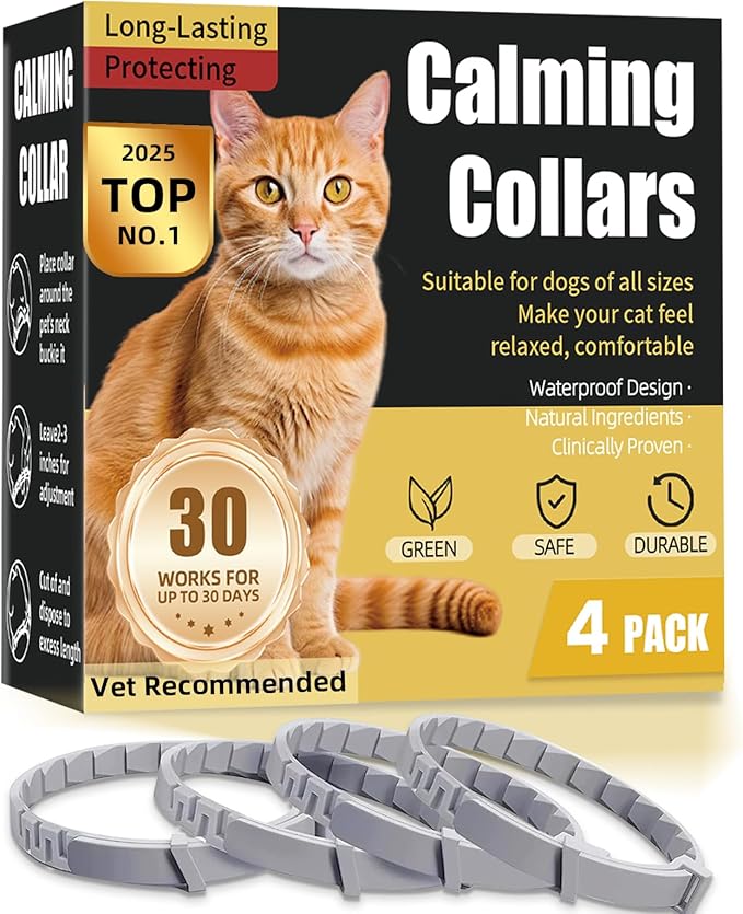 Calming Collar for Cats 4-Pack, Adjustable Water Proof Cat Pheromone Collar for Anxiety Relief, Vet-Recommended, 30-Day Stress Relief Grey-PawvioPets