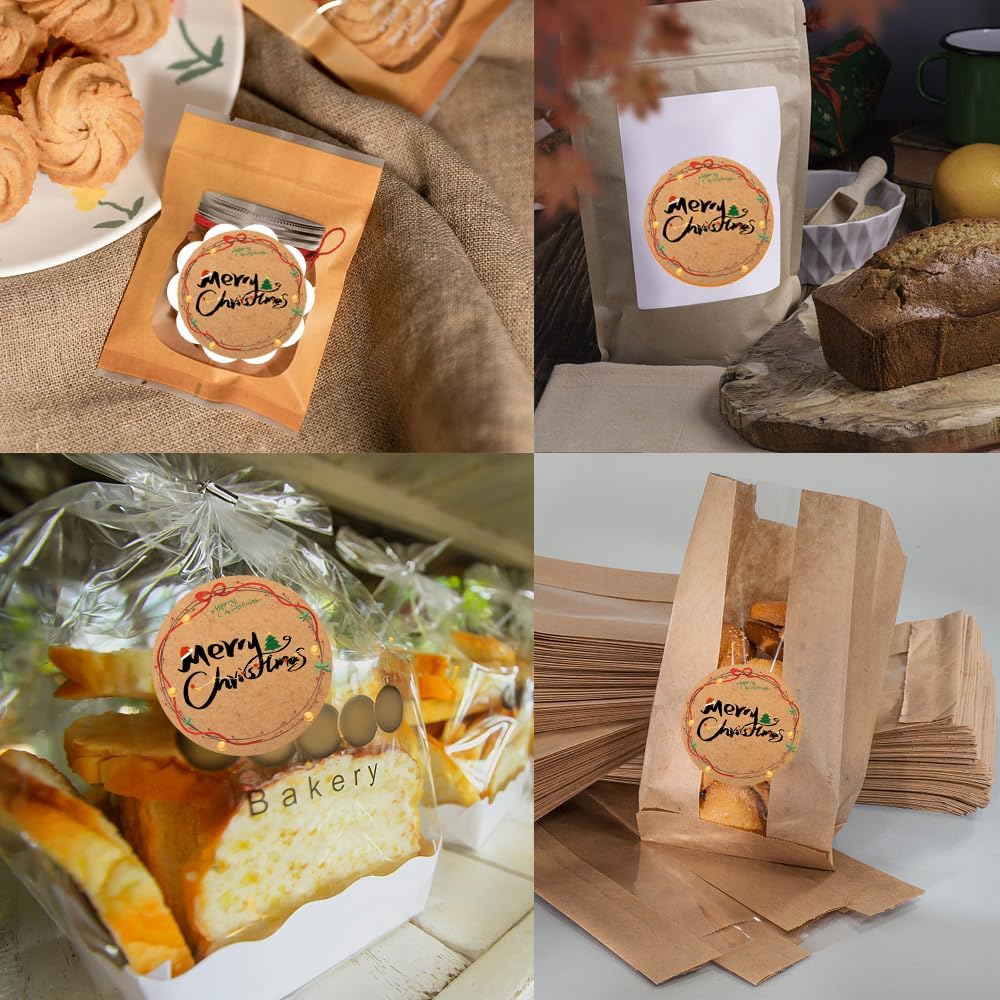 100-1000pcs Custom Stickers Merry Christmas Stickers Personalized Labels Adhesive Xmas Decorative Envelope Seals Stickers for Cards Gift Boxes(Round-5)