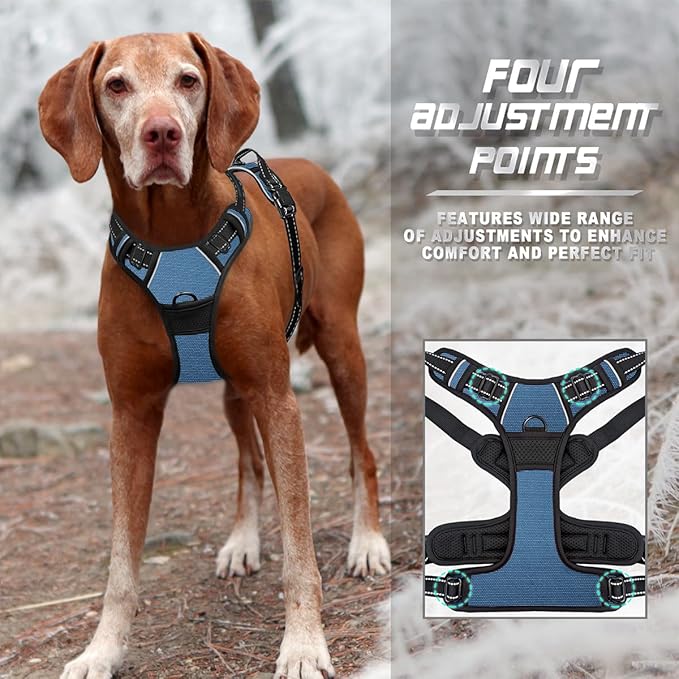 BARKBAY No Pull Dog Harness Front Clip Heavy Duty Reflective Easy Control Handle for Large Dog Walking(Navy,S)-PawvioPets