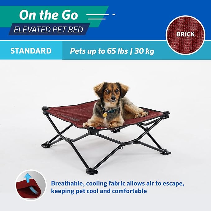 Coolaroo On-The-Go Elevated Dog Bed - Foldable Pop-Up Travel Dog Bed with Breathable, Moisture-Resistant Fabric, Carry Bag Included, Lightweight & Portable, Brick, Standard-PawvioPets