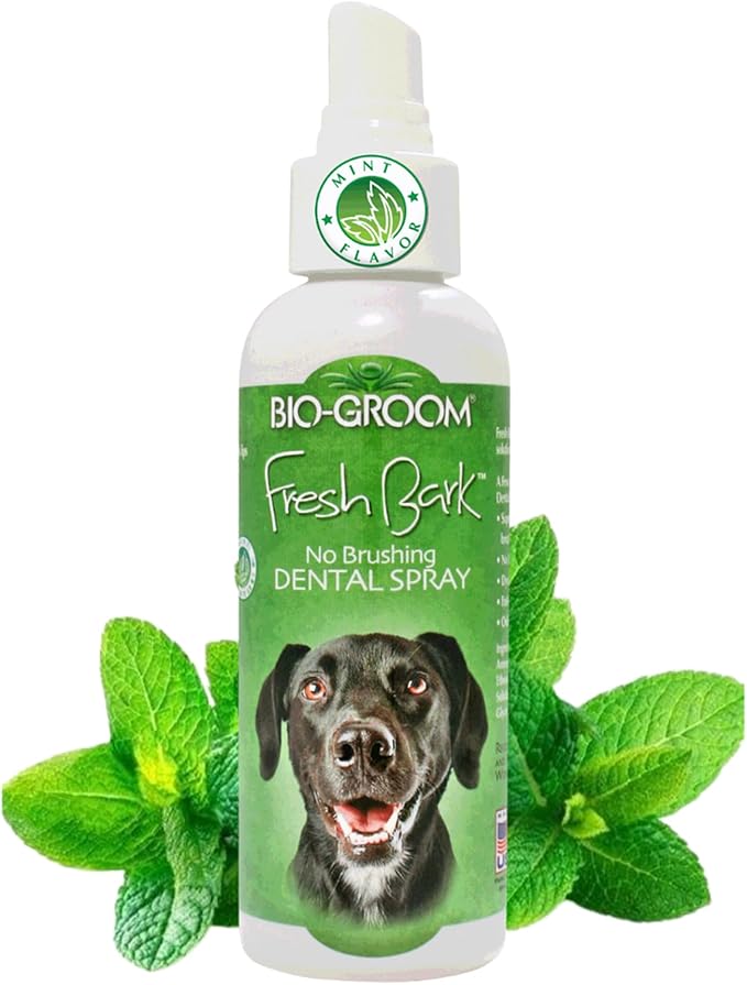 Bio-groom Fresh Bark Dog Breath Freshener - No Chew Dental Spray for Dogs & Cats, Teeth Cleaning Oral Care for Plaque & Tartar, No Brushing Required, Made in The USA - Mint, 4 fl oz-PawvioPets