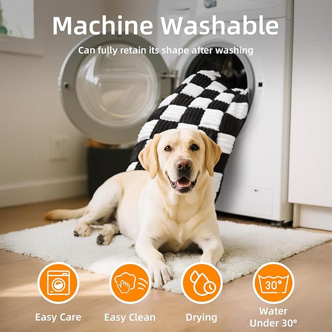 Dog Car Seat Cover for Back Seat, Plaid Backseat Pet Bed Mat, Non-Slip Travel Dog Bed for Backseat Extenders, 24.8" x 54", Black and White-PawvioPets