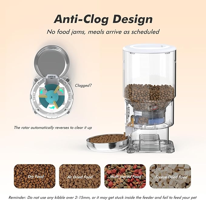 Automatic Cat Feeder - 5L Anti-Clog Cat Food Dispenser with Freshness Preservation, 1-6 Meals/Day, Programmable Portions, 10s Voice, 180-Day Battery Life, Auto Pet Feeder for Multi Cats & Dogs-PawvioPets